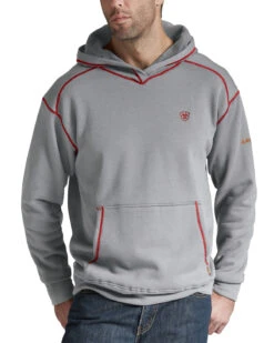 Ariat Men's Flame Resistant Polartec Grey Work Hooded Sweatshirt - Big And Tall