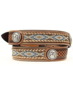 Ariat Men's Fabric Inlay Concho & Basketweave Leather Belt -Fashion Store 120K64 19 D2