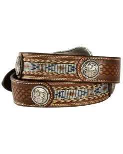 Ariat Men's Fabric Inlay Concho & Basketweave Leather Belt -Fashion Store 120K64 19 P2