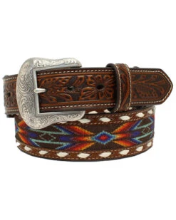 Nocona Men's Buck Laced Ribbon Inlay Western Belt