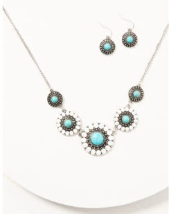 Prime Time Jewelry Women's Silver Turquoise & White Concho Jewelry Set