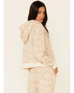Idyllwind Women's Tan Floral Print Sherpa Zip-Front Hooded Jacket 8 Idyllwind Women's Tan Floral Print Sherpa Zip-Front Hooded Jacket -Fashion Store 2000342543 280 P4