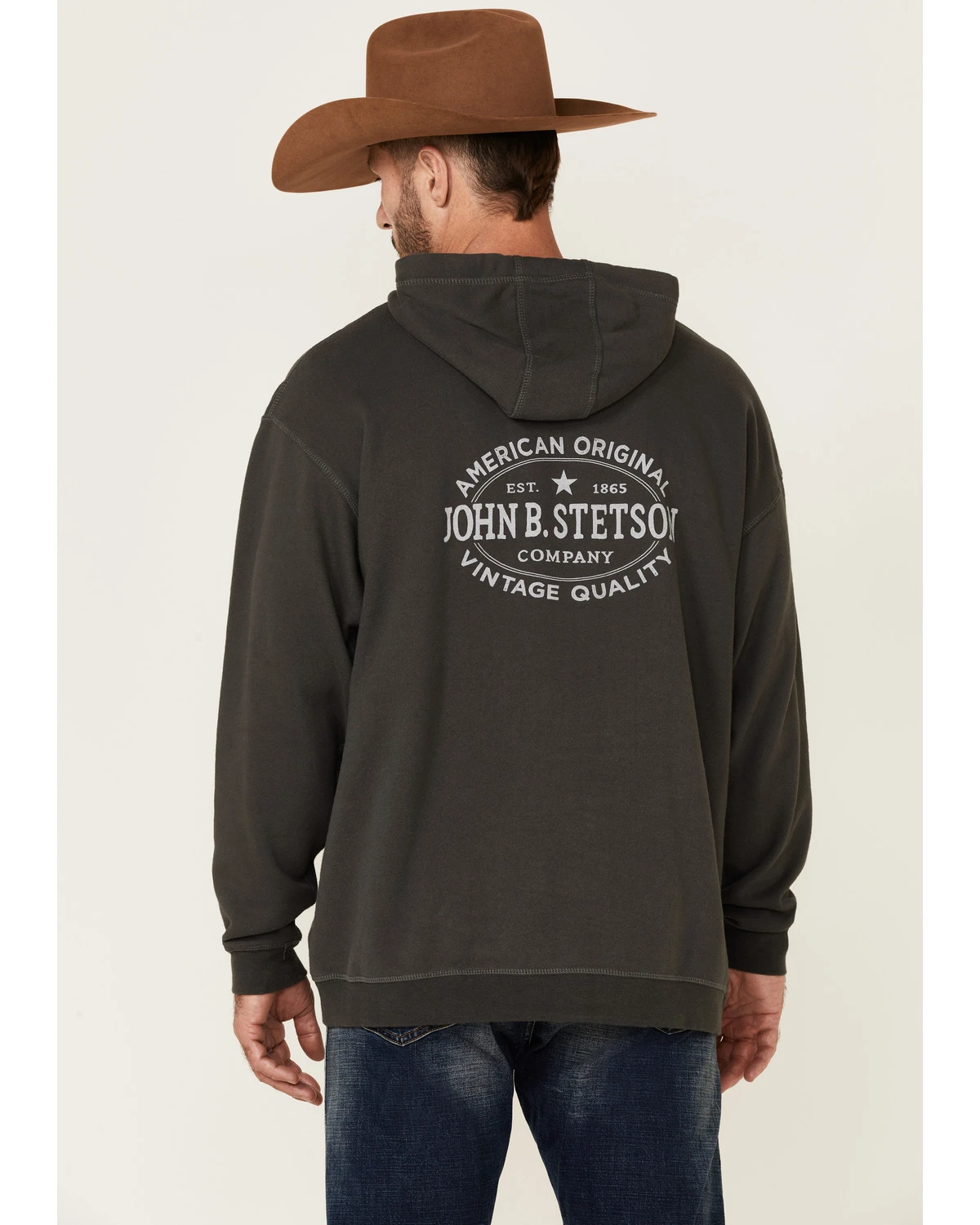 Stetson Men's Gray Vintage Logo Back Graphic Hooded Sweatshirt 5 Stetson Men's Gray Vintage Logo Back Graphic Hooded Sweatshirt - Image 4