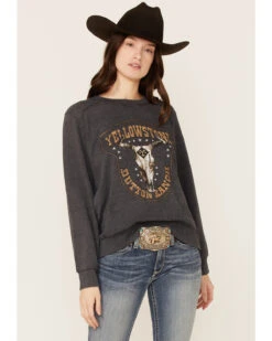 Paramount Network's Yellowstone Women's Charcoal Mineral Wash Steerhead Graphic Raglan Sweatshirt