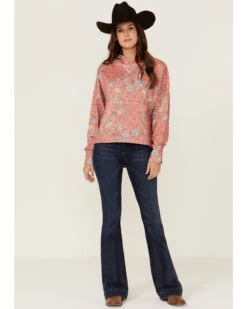 Hooey Women's Oversized Allover Floral Print Red Hoodie -Fashion Store 2000360947 600 P2