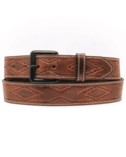 Heritage Leathers Men's Brown Southwestern Stitched Western Belt