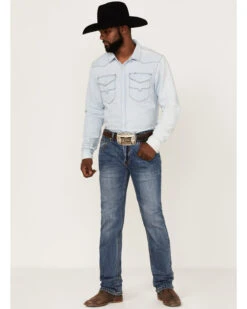 Rock & Roll Denim Men's Hooey Revolver Medium Wash Reflex Stretch Slim Straight Jeans -Fashion Store 2000367639 203 P3