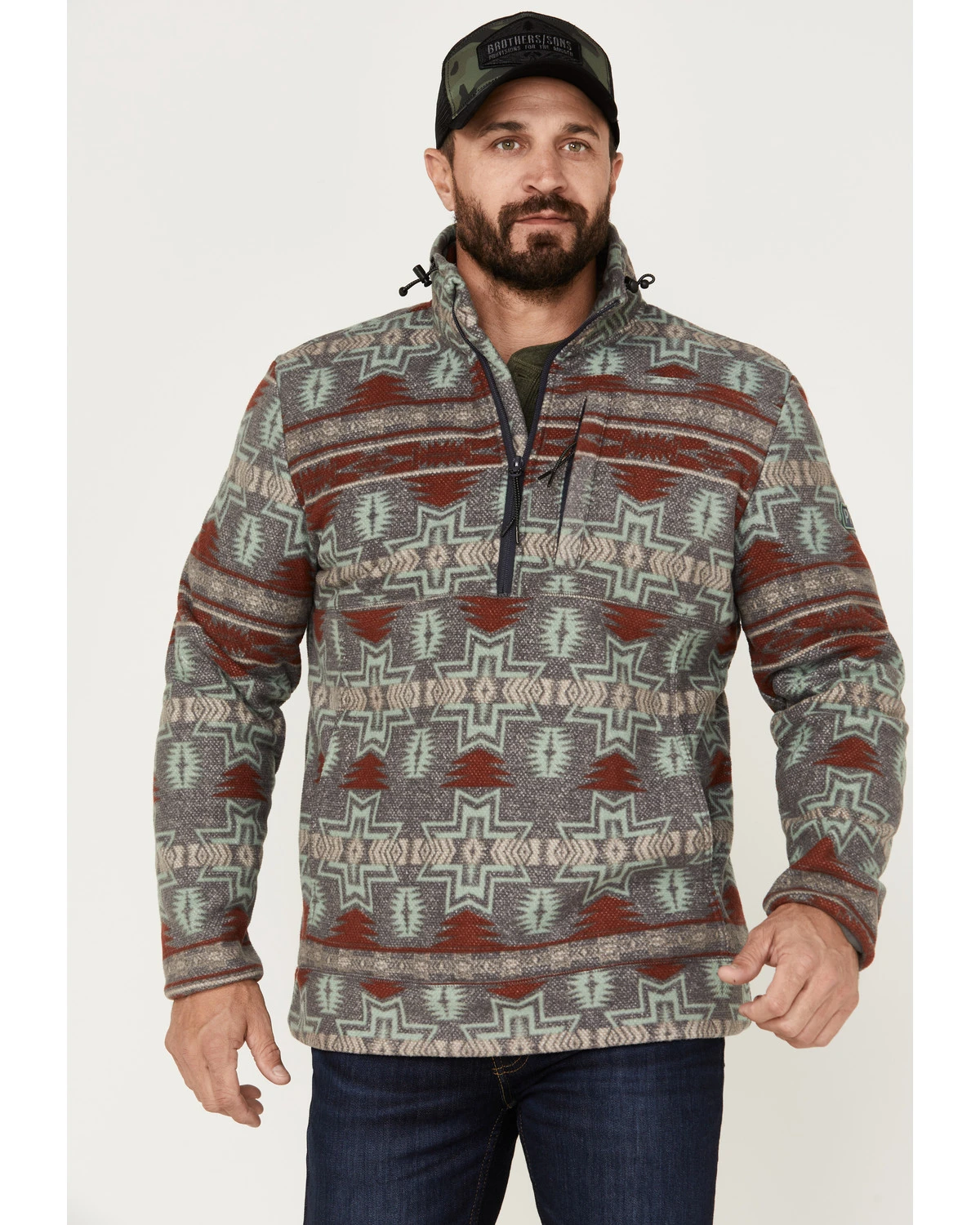 Powder River Outfitters Men's 1/2 Zip Southwestern Print Fleece Sweatshirt 3 Powder River Outfitters Men's 1/2 Zip Southwestern Print Fleece Sweatshirt