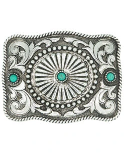 AndWest Etched Concho & Turquoise Belt Buckle