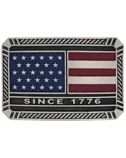 Montana Silversmiths Trimmed Square American Flag Attitude Belt Buckle