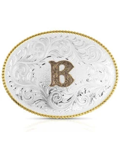 Montana Silversmiths Classic Western Oval Two-Tone Initial Belt Buckle - B