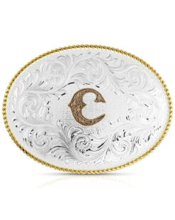 Montana Silversmiths Classic Western Oval Two-Tone Initial Belt Buckle - C