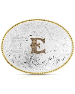 Montana Silversmiths Classic Western Oval Two-Tone Initial Belt Buckle - E