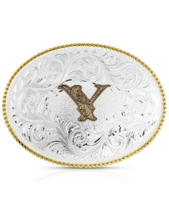 Montana Silversmiths Classic Western Oval Two-Tone Initial Belt Buckle - Y